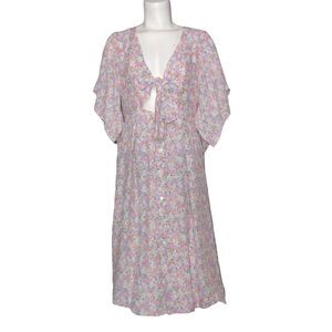 Faithfull the Brand Midi Dress Sz 6 M Massimo Pink Vionette Floral Bow Tie Chest